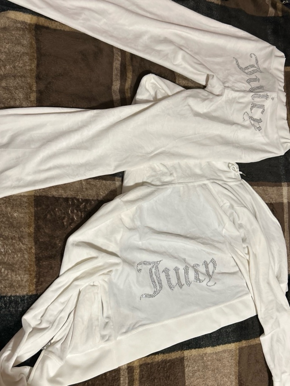 Juicy Couture White Velour Rhinestone Logo Tracksuit